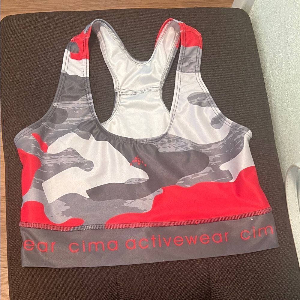 #1303+Women's Camouflage Sports Bra - Red and Gray